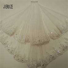 JIERUIZE  Ivory Wedding Veils Bridal Accessories Fingertip Length In Stock Beaded Rhinestones Two-Layer Bridal Veils With Comb 2024 - buy cheap