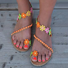 Sapatos de verão mulher sandálias gladiador sapatos femininos plana moda weet flores boho praia sandálias senhoras mais tamanho 44 2024 - compre barato