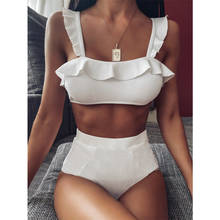 White Ruffle Thong Bikinis Set Women's Swimsuit Bandage High Waist Brazilian Swimwear Bathing Suit Summer Holiday Beach Wear 2024 - buy cheap