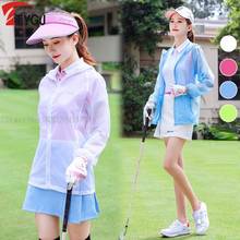 Vestuário de golfe senhoras verão golfe blusão feminino protetor solar fino blusão manga comprida com capuz camiseta de secagem rápida 2024 - compre barato