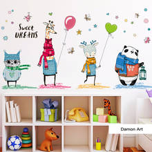 Pegatina de pared con globos de animales para habitación de niños, imágenes de pared para guardería, escaleras, pasillo, póster de Animal, decoración de dormitorio para habitación de bebé, 135x63CM 2024 - compra barato