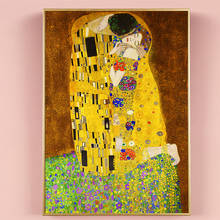 Pinturas en lienzo al óleo del beso de Gustav Klimt, pósteres artísticos impresos, imágenes famosas de Mural para decoración de sala de estar, Cuadro 2024 - compra barato