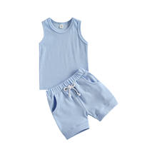 Conjunto de duas peças para bebês recém-nascidos, cor sólida, gola redonda, sem mangas + shorts, roupa casual, verão, roupas para meninos e meninas, 0-3 anos 2024 - compre barato