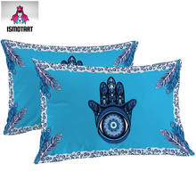 Funda de almohada de mal de ojo Hamsa by Ismot Esha, funda de almohada de Mandala, ropa de cama Hippie azul a mano, funda de almohada de pluma de pavo real, 2 uds. 2024 - compra barato