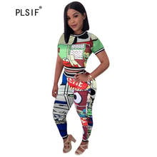 Cartoon pattern design fashion women set o-neck crop top and high waist leggings 2 piece set sexy trendy club suits 2024 - buy cheap