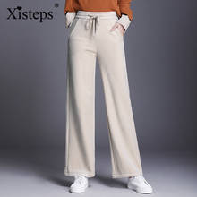 Xisteps 2021 Autumn Pleuche Fabric Wide Leg Loose Stripe Women Pants Plus Size 6xl Straight Female Trousers Elastic High Waist 2024 - buy cheap