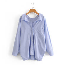 Женская Свободная блузка в стиле оверсайз, повседневная офисная рубашка с длинным рукавом, мягкая синяя рубашка, Женская шикарная блузка, топы, блузы 2024 - купить недорого