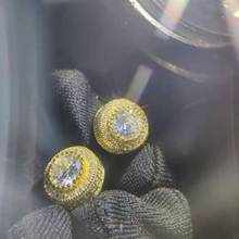 Brincos de casamento para homens e mulheres, prata esterlina 925, hip hop, 14k, ouro amarelo, redondo, com diamante simulado, joias finas 2024 - compre barato