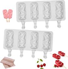 2Pcs Silicone Popsicle Molds with 100 Wooden Sticks Reusable 4 Cavities Homemade Ice Cream Mold Easy to Demold Mini Ice Pop Make 2024 - buy cheap