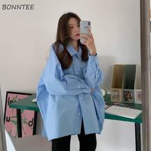 Shirts Women Single-breasted Long-sleeve Loose Simple Casual Ulzzang Solid Vintage Mujer Turn-down Collar Button Hip-Hop Retro 2024 - buy cheap