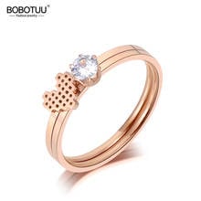 BOBOTUU New Stainless Steel CZ Crystal 2 In 1 Heart Wedding Ring Rose Gold Anniversary Rings Jewelry For Women Girls BR19096 2024 - buy cheap