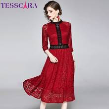 TESSCARA женское весеннее элегантное кружевное платье Festa женские офисные Коктейльные Вечерние платья высокого качества кружевные дизайнерские винтажные красные платья 2024 - купить недорого
