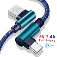 Cabo micro usb tipo c, cabo de carregamento rápido 2,4a, cotovelo de 90 graus, cabo de dados em nylon trançado para samsung huawei xiaomi iphone 2024 - compre barato