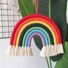 Adornos colgantes de pared con borlas de arcoíris tejidas a mano, decoración de habitación de niños, carillones de viento, accesorios para fotos, adornos de arcoíris 2024 - compra barato