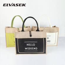 ELVASEK Jute button high quality bag 2020 new fashion linen female shopping bag large capacity waterproof lady shoulder bag 2024 - buy cheap