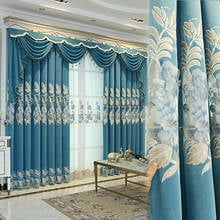 European Style Living for Room Dining Bedroom Luxury Chenille Embroidered Curtains Blue Curtains Valance Curtains Window Curtain 2024 - buy cheap