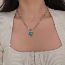 2021 new Kpop trendy blue heart Titanium Steel Short Clavicle silver color Chain necklace for women girls aesthetic jewelry 2024 - buy cheap