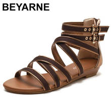 Beyne sandália feminina de verão, calçados baixos, confortáveis, sólidos, tira cruzada, casual, roma, praia, plus size 36-42 2024 - compre barato