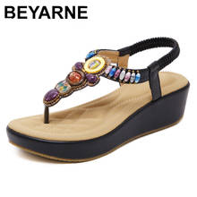 BEYARNEGykaeo 2020 New Flat Beaded Sandals Summer Bohemia Women's Sandals Zapatos Mujer Women Flip Flops Comfortable Soft Bottom 2024 - buy cheap