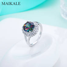 Maikage anéis de luxo redondos/triangulares, zircônia colorida, prata banhada a cobre, joias de festa, presente 2024 - compre barato