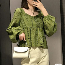 Spring Hollow Out Lace Blouses Woman Shirts Temperament Square Collar Womens Tops 2021 Elegant Long Sleeve Blusa Feminina 2024 - buy cheap