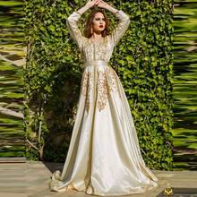 Ivory Moroccan Caftan Evening Dresses Full Sleeve Beads Applique Sashes Muslim Dubai Saudi Arabic Evening Gown Prom Dress 2024 - buy cheap