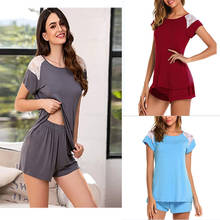 Pijamas de encaje con cuello redondo para mujer, ropa de dormir informal, Tops de primavera y verano, novedad 2024 - compra barato