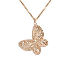 Charm Stainless Steel Necklace For Woman Gold Silvery 3D Butterfly Pendant Built-in Crystal Sweater Chain Long Necklaces Jewelry 2024 - buy cheap