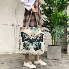 Borboleta impressão feminina lona sacola de compras reutilizável pano tote sacos de armazenamento de viagem bolsa de ombro feminina shopper 2024 - compre barato
