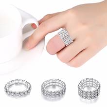 Venda quente 1 pçs moda estilo elástico banhado a prata tom 3 linha de cristal strass dedo anel toe anel nupcial jóias #258563 2024 - compre barato