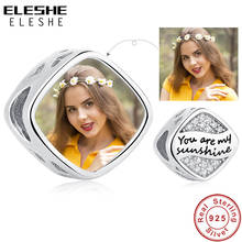 ELESHE Customized 925 Sterling Silver Square Charm Custom Photo Crystal Beads fit Original Bracelet Necklaces Fashion Jewelry 2024 - buy cheap