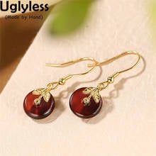 Uglyless-pendientes de ámbar y sangre Natural para mujer, aretes clásicos con botones de la paz, estilo Retro étnico, hojas de plata 925, aretes de cristales dorados 2024 - compra barato