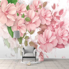 Papel de parede personalizado 3d com flores rosas, fundo de mármore, mural de parede para sala de estar, sala de tv, quarto, adesivo 3d à prova d'água 2024 - compre barato
