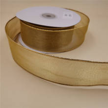 N2095 38 мм X 25 ярдов чистая золотая металлическая подарочная упаковка Проводная лента 2024 - купить недорого