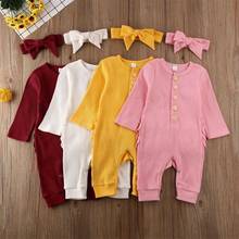 Newborn Baby Boy Girl Rompers Headband 2pcs Outfit Knitted Solid Kong Sleeve Ruffle Romper Jumpsuit Clothes 2024 - buy cheap