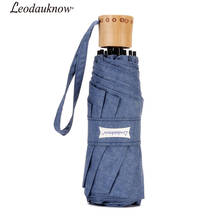 Leodauknow Five-Fold Pocket Mini Bamboo Handle Plain Color Uv Protection Men's and Women's Portable Sunny and Rainy Umbrella 2024 - buy cheap