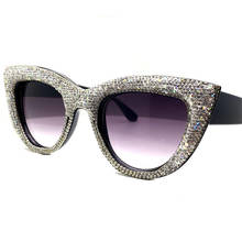 Luxo brilhante strass óculos de sol feminino casamento personalização argila diamante olho de gato óculos festa uv4000 2024 - compre barato