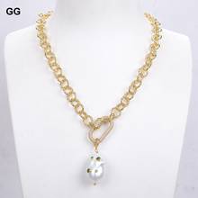 GG Jewelry natural Cultured White Keshi Baroque Pearl Green Cz Pave Gold Color Plated Chain Necklace 18" For Women 2024 - buy cheap