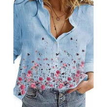 Elegant Office Lady Floral Print Blouses Shirt Turn-Down Collar Casual Blouses Top Long Sleeve Button Blusa Clothing Streetwear 2024 - buy cheap