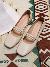 Koovan Women Pumps 2020 New Chunky-Heel Mary Jane Shoes Women Retro Girl Pearl Square Lady Breeze Gentle Shoes 2024 - buy cheap