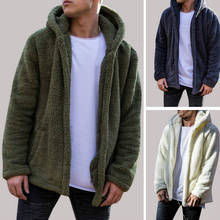 Autumn Winter Mens Warm Hooded Fluffy Fleece Jacket Long Sleeve Windbreaker Loose Parka Men Green Plush Coat Thick Plus Size 3xl 2024 - buy cheap