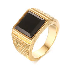 Vantage Square Gold Ring For Men Black Stone Stainless Steel Male Jewelry Big Size 7 To Size 13Amazing Price 2024 - buy cheap