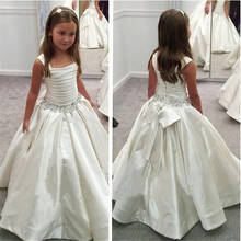 Vestidos flores brancas para meninas, vestido formal de primeira comunhão sem mangas bordado para festa de casamento, vestido de princesa 2024 - compre barato