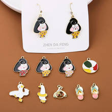 Japanese Kimono Woman Flip Flop  Duck Enamel Charms  Earring Stud for Jewelry Earring Bracelets DIY  Jewelry Making Golden Base 2024 - buy cheap