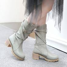 Rubber boots for women Apricot PU Leather 2020 Mid-Calf Boots Platfrom Non Slip Design Spring Winter Short boots shoes A-35 2024 - buy cheap