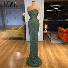 Attractive Dark Green Shiny Sequined Prom Dresses Strapless Ruffle Mermaid Evening Gown 2020 Formal Party Wear suknie wieczorowe 2024 - buy cheap