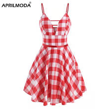 Sexy Summer Plaid Mini Women Dress Preppy Spaghetti Straps A Line Red Blue Sunflower Floral Gothic Streetwear Vintage Sundress 2024 - buy cheap