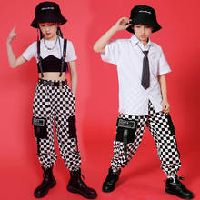 Girls Jazz Dance Performance Costumes Kids Hip Hop Clothes JK Short Sleeve White Shirt Plaid Pants For Boys Stage Outfits BL5850 2024 - buy cheap