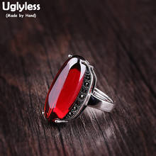 Uglyless sexy feminino tentador vermelho granada anéis real 925 prata esterlina bijoux jóias finas thai prata marcasite aberto anéis r797 2024 - compre barato