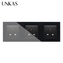 UNKAS-enchufe estándar de Reino Unido, Panel de salida de cristal templado blanco, 3 entradas, Triple toma de corriente de pared sin enchufe, GB-C7C3UK-12 2024 - compra barato
